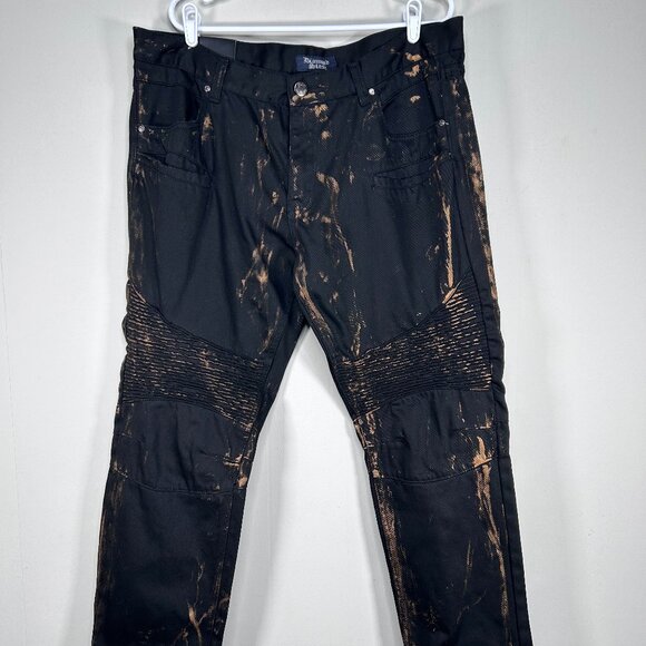 Diamond Stash Denim Jeans Men's 38 Brandon SLIM FIT Black Gold Streaks Casual - Picture 1 of 13